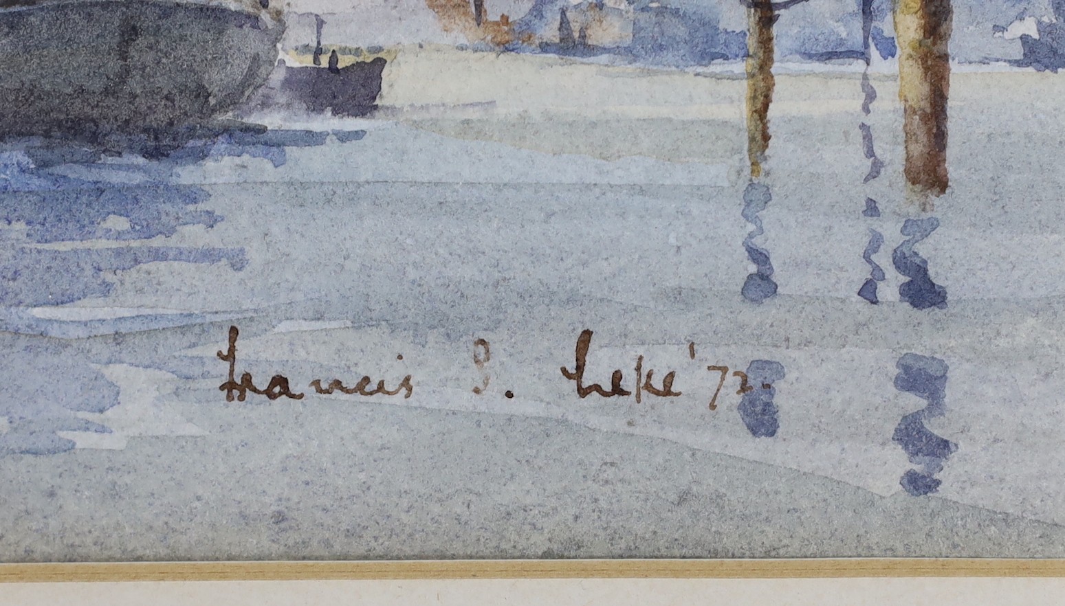 Francis S. Leke (b.1912), watercolour, Shipping on an estuary, signed and dated .72, 25 x 36cm